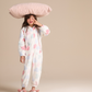 Fleece hooded romper with heart print