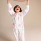 Fleece hooded romper with heart print