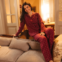 Vintage flower Women Classic Pajama in Burgundy