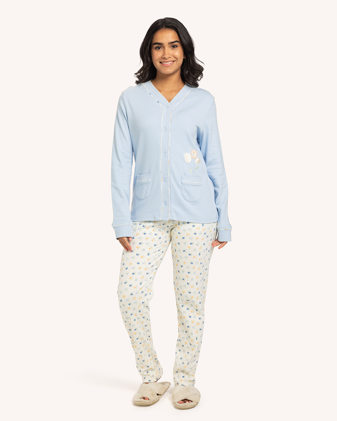 بيجاما حريمى كم زراير بنطلون جيبين