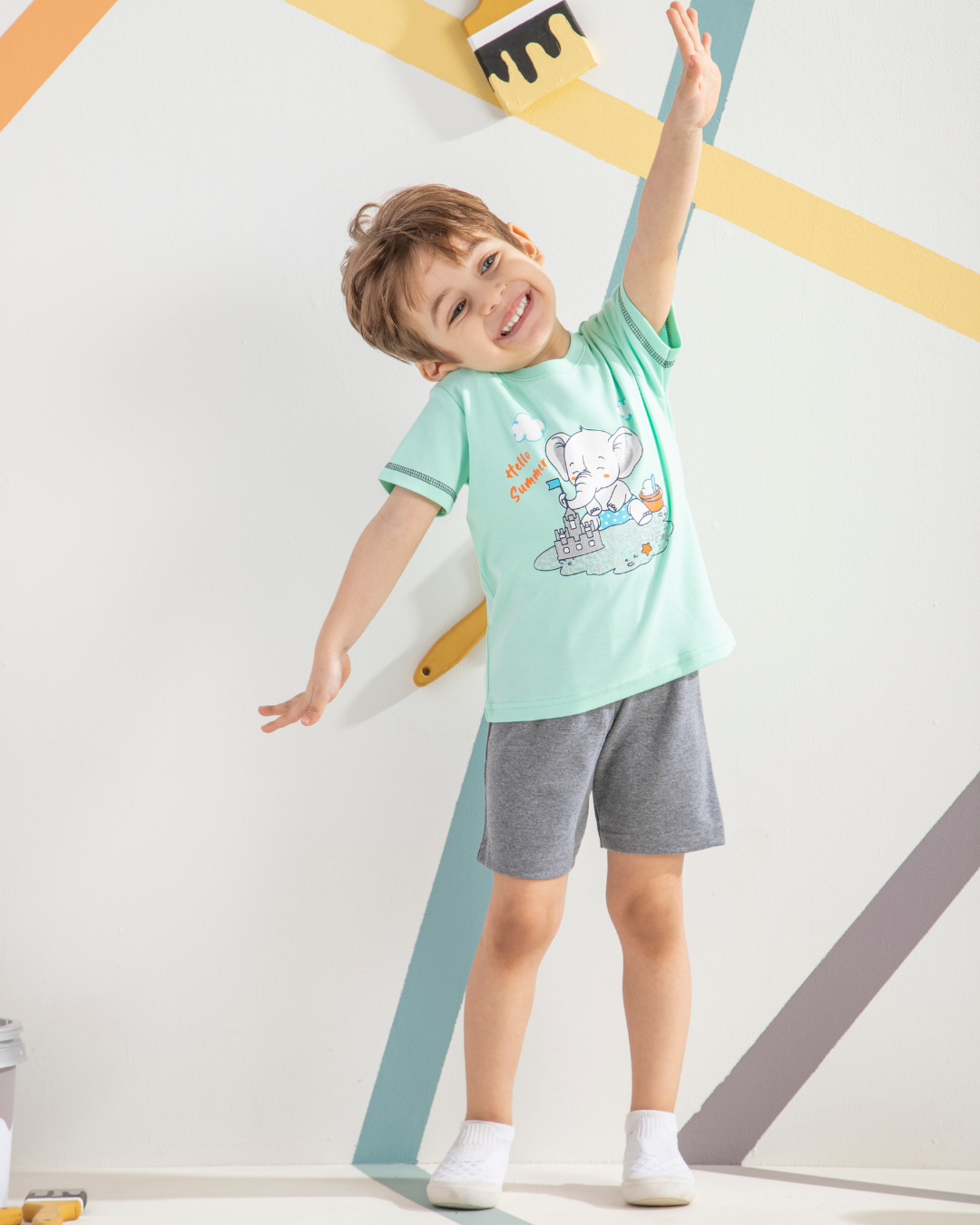 My children's pajamas, half sleeves, elephant print