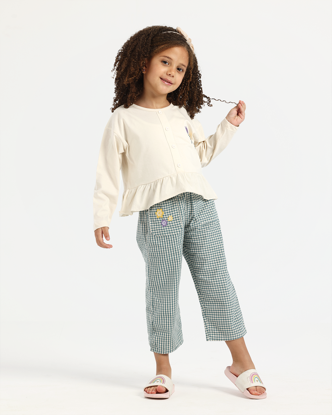 بيجاما بناتى بكم و زراير و بنطلون واسع