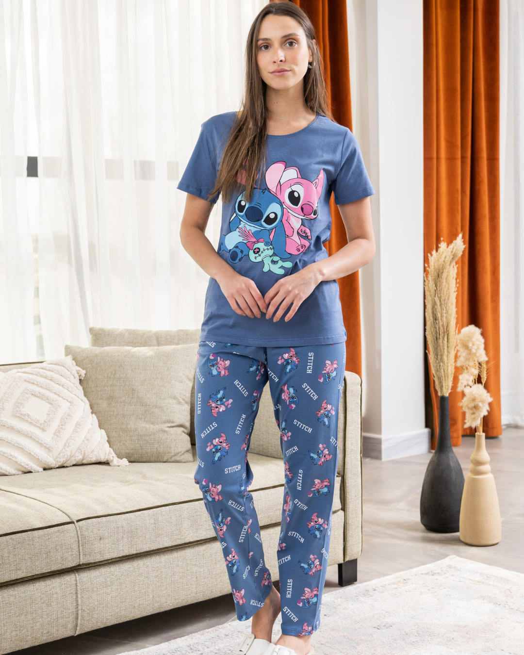 Women's pajamas, half sleeves, stitching pants