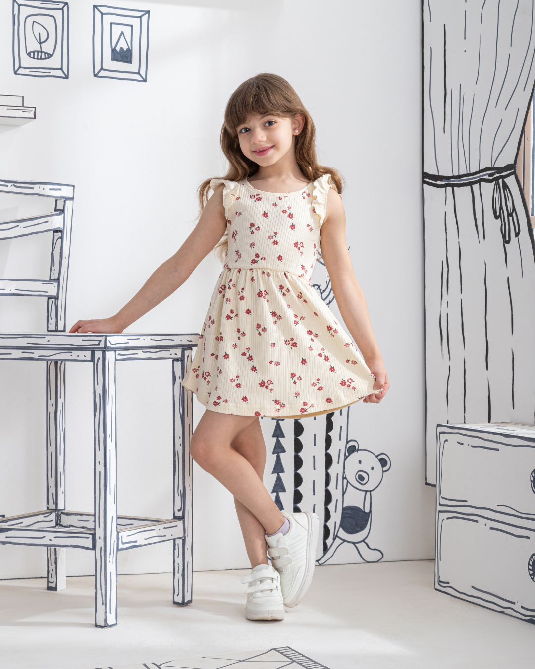 Floral Derbi baby girls cotton ribbed dress