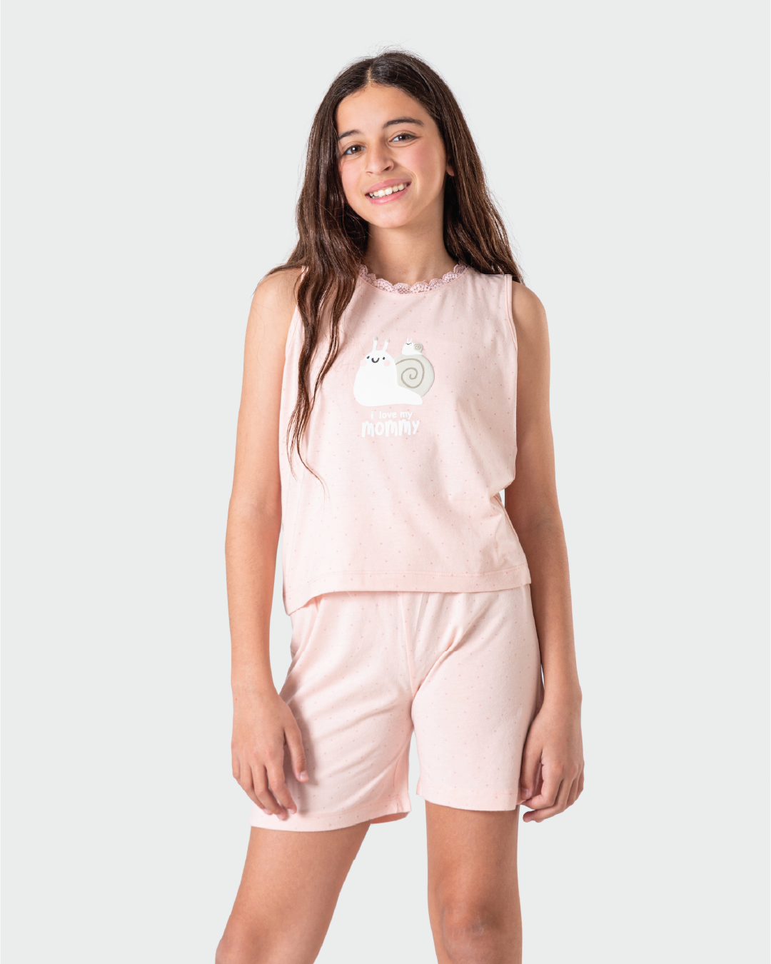 بيجاما بناتي منقطة بالوردي الناعم