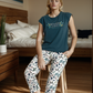 BETWEEN LEAVES Women's pajamas with a crop top and leaf print pentagram