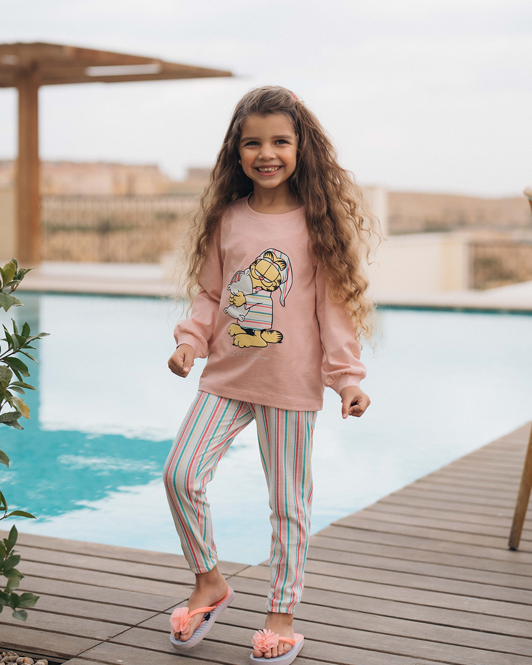 Lets Sleep Garfield Girls Disney Cotton Long Sleeve Pajamas * Stripe Pants