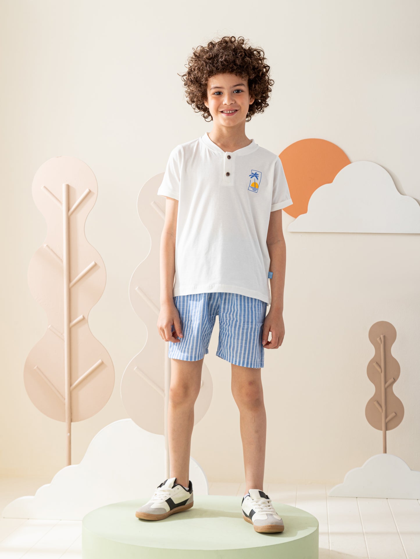 بيجاما نص كم و شورت نسيج مخطط