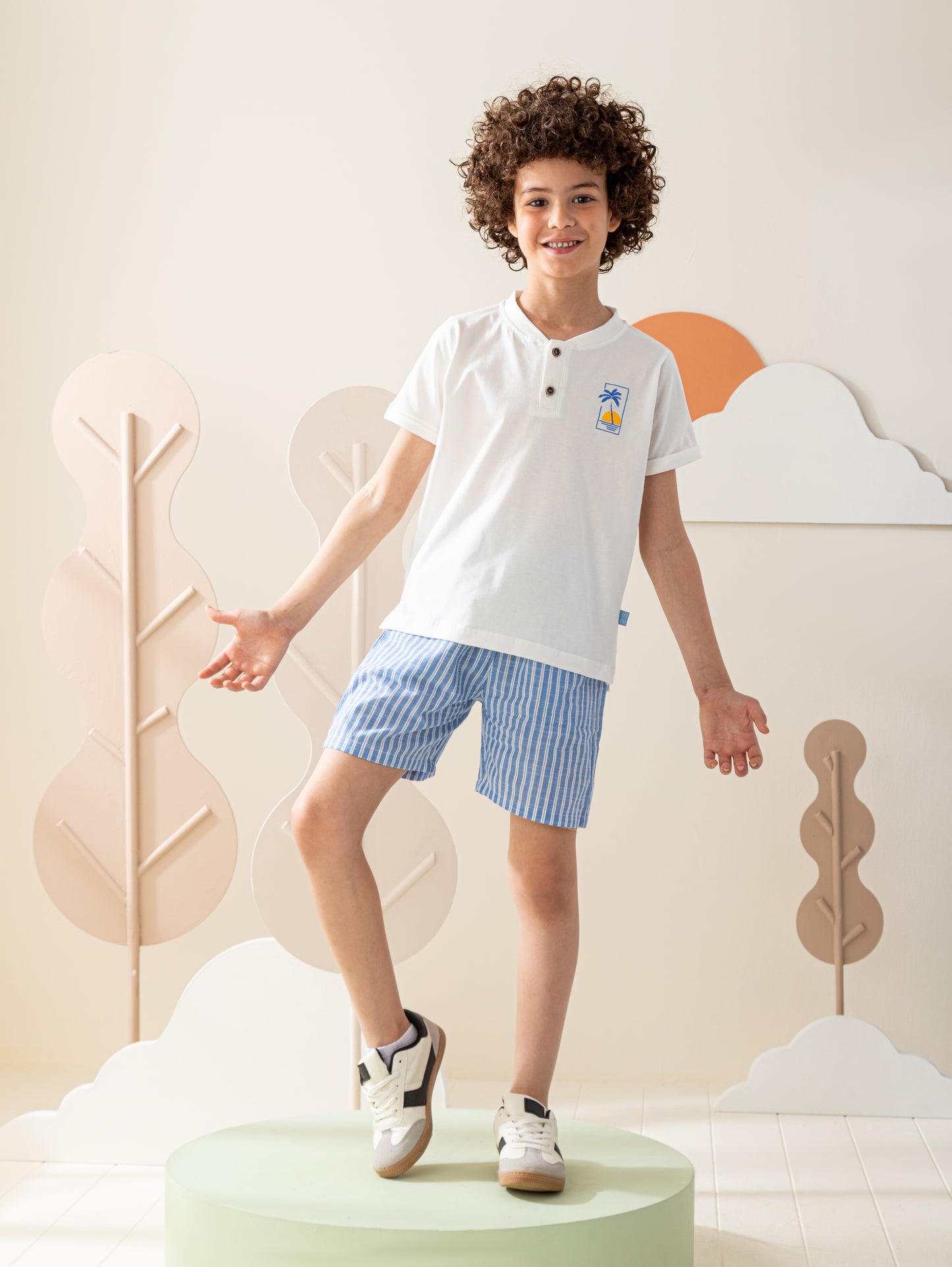 بيجاما نص كم و شورت نسيج مخطط