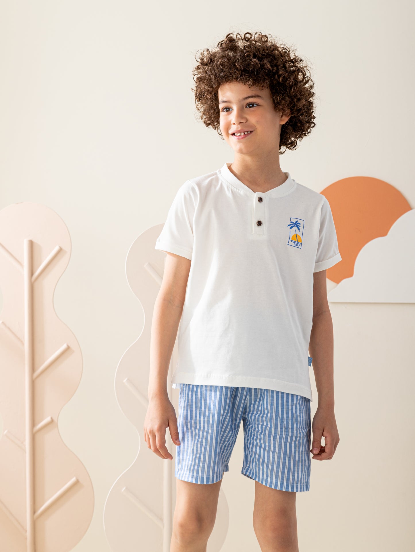 بيجاما نص كم و شورت نسيج مخطط