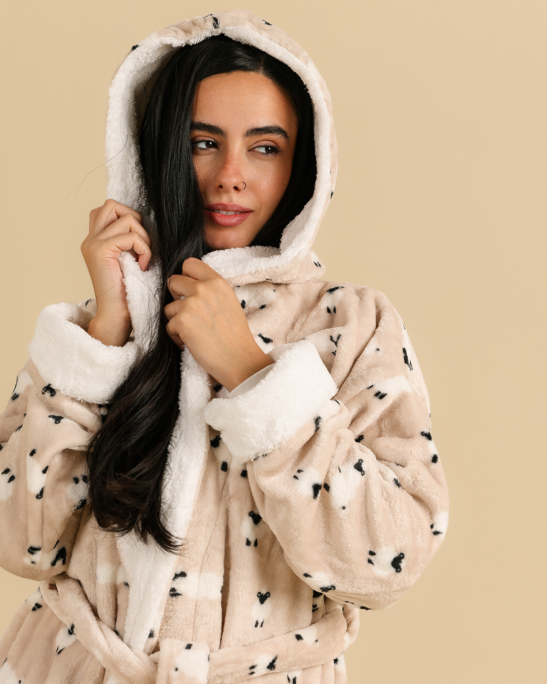 Funny Sheep Women Robe in Beige