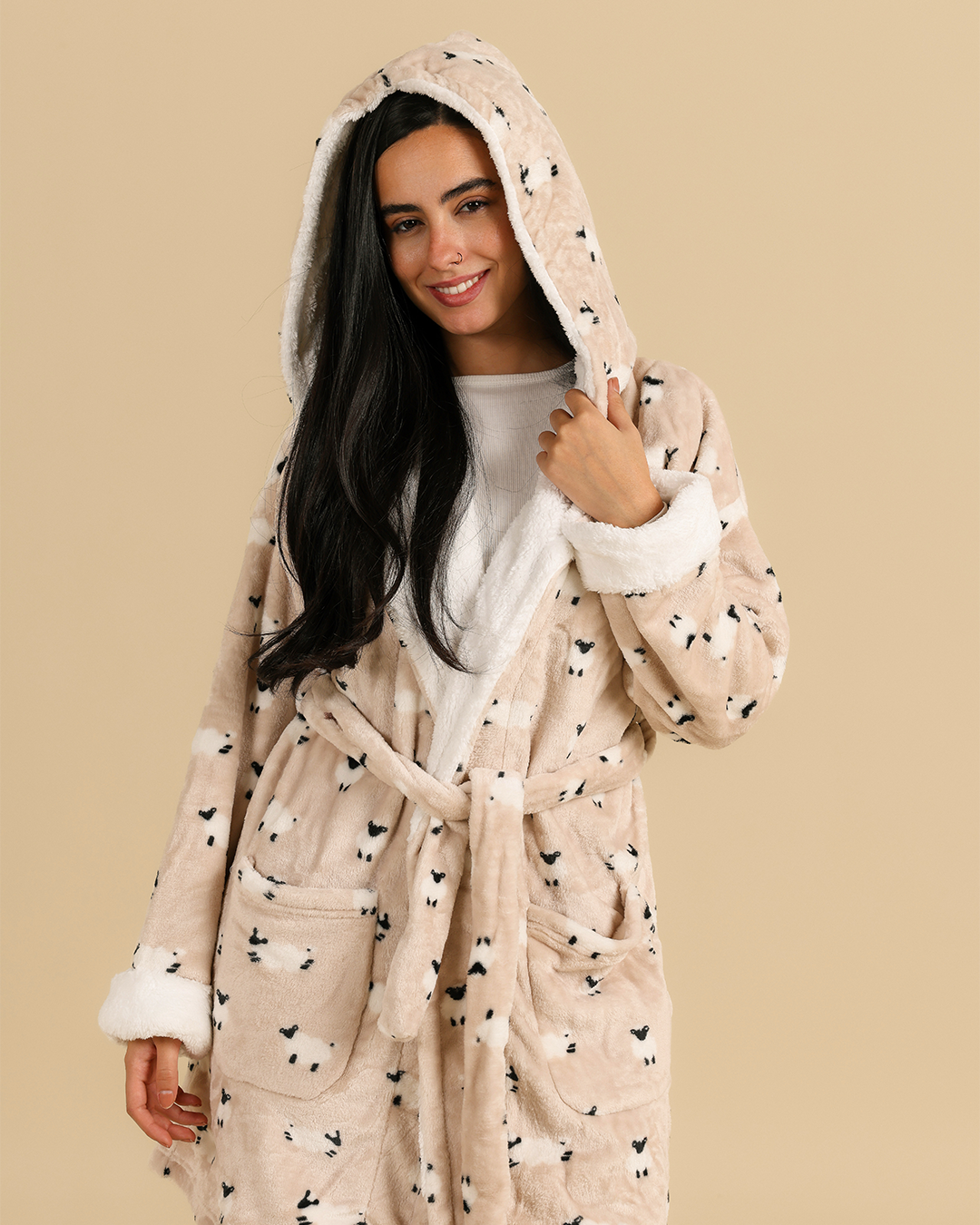 Funny Sheep Women Robe in Beige