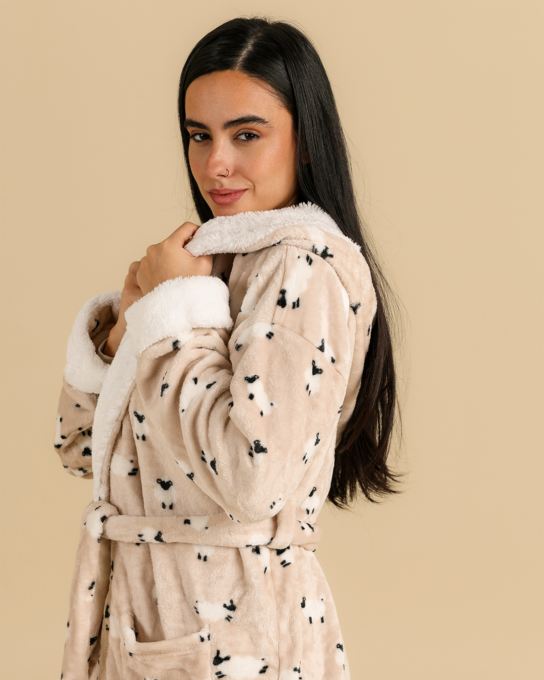 Funny Sheep Women Robe in Beige