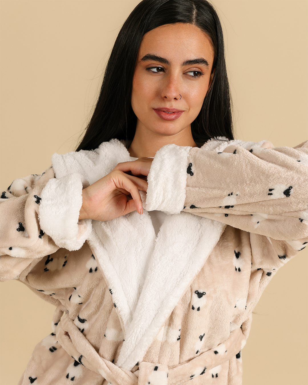 Funny Sheep Women Robe in Beige