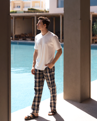 Belive in yourself بيجاما رجالي نص كم قطن * بنطلون كاروه