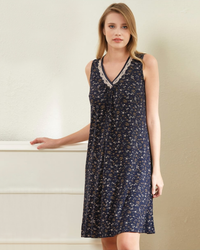 Women's night shirt with floral lace and buttons on the chest