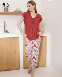 بيجامه حريمي تيشرت نص كم وبنتاكور مشجر