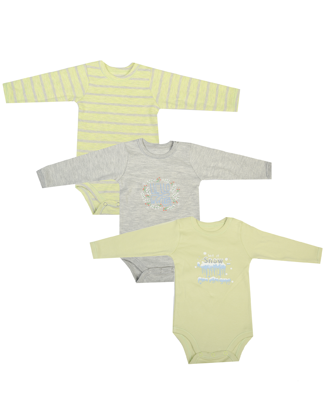 Snow baby jumpsuit with sleeves, pack of 3 pieces