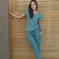 Ribbed Viscose بيجاما حريمي بزراير نص كم وبنطلون