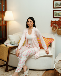 بيجاما حريمي 3 قطع ورود الربييع