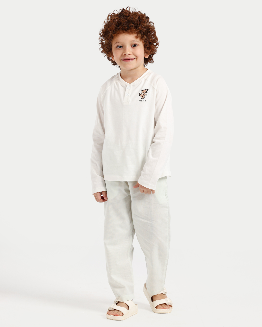 بيجاما أطفال ولادى بزراير و كُم طويل كائنات الربيع