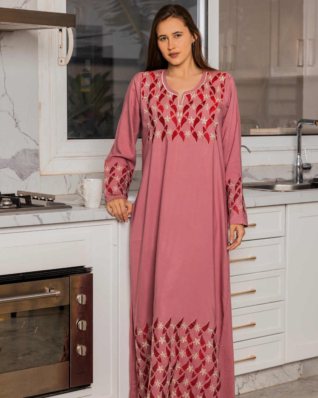 قميص داكرون سادة بكم مطرز طويل 7