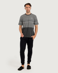 Stripe Jacquard بيجاما رجالي نص كم جاكار * بنطلون سمر ميلتون سادة
