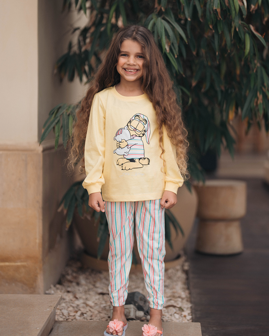 Lets Sleep Garfield Girls Disney Cotton Long Sleeve Pajamas * Stripe Pants