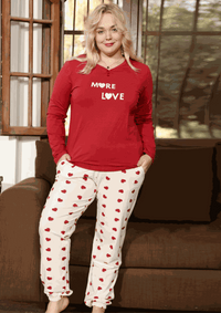 MORE LOVE بيجامه حريمي تيشرت كم وبنطلون مطبوع قلوب