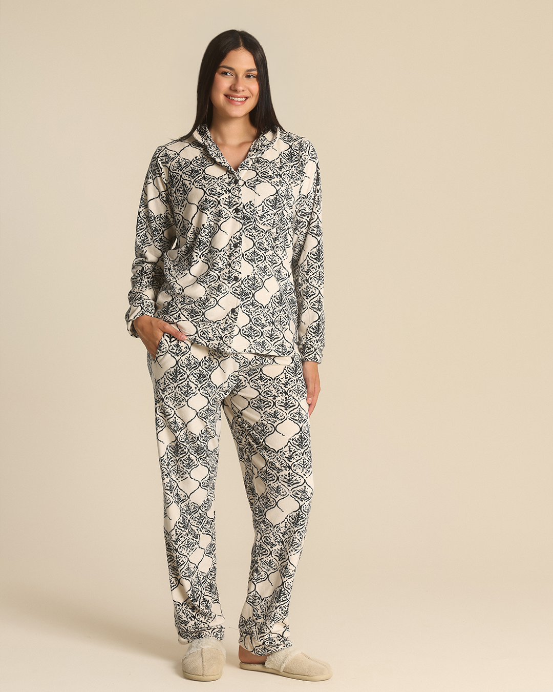 Classic Button up women Pajama  in black pearl nights