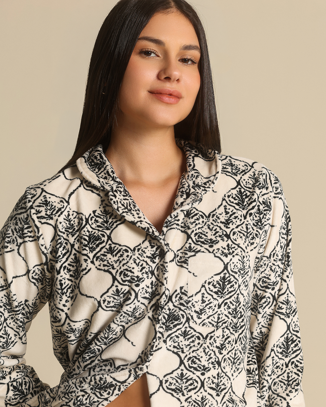 Classic Button up women Pajama  in black pearl nights