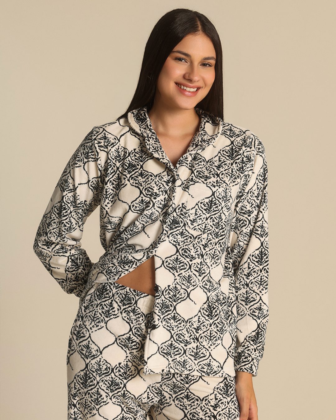 Classic Button up women Pajama  in black pearl nights