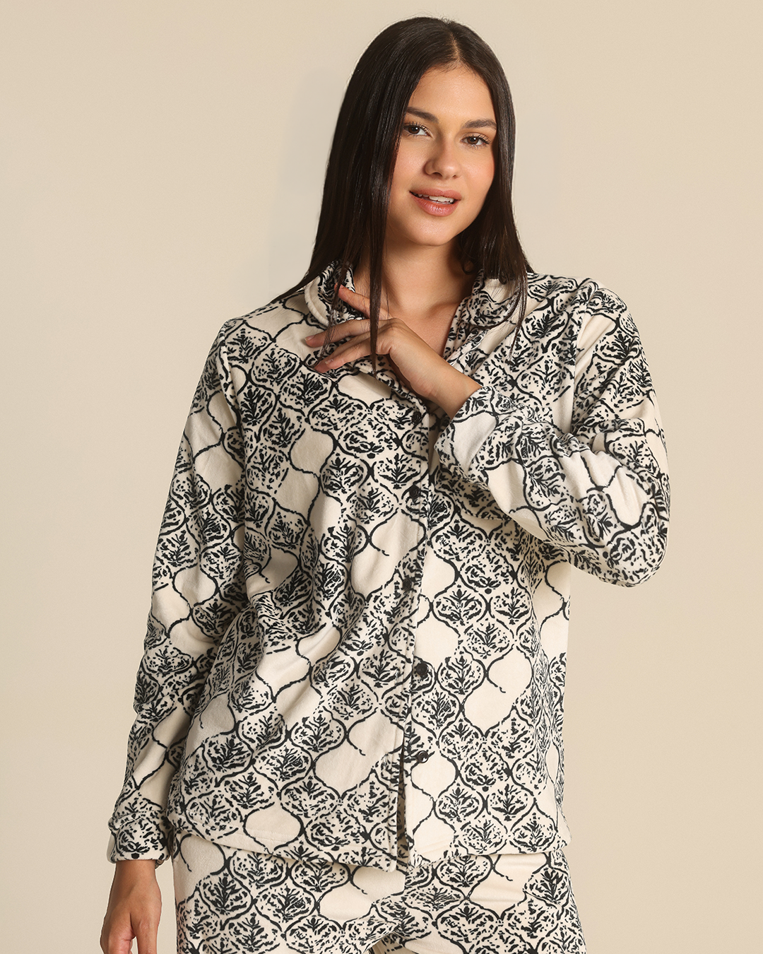 Classic Button up women Pajama  in black pearl nights