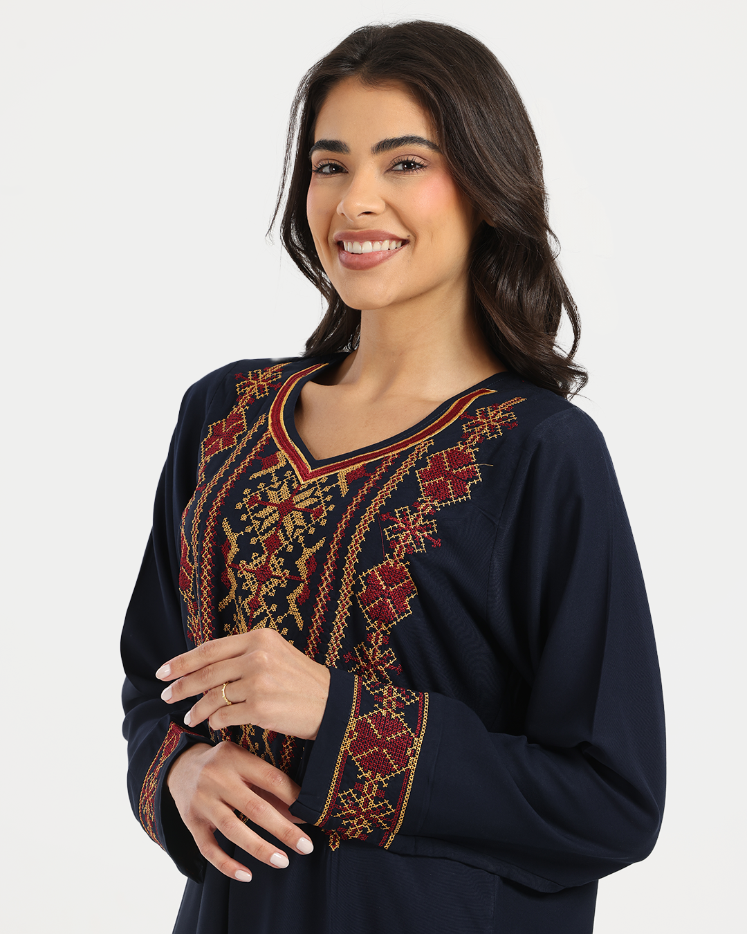 1 قميص فسكوز سادة مطرز بكم