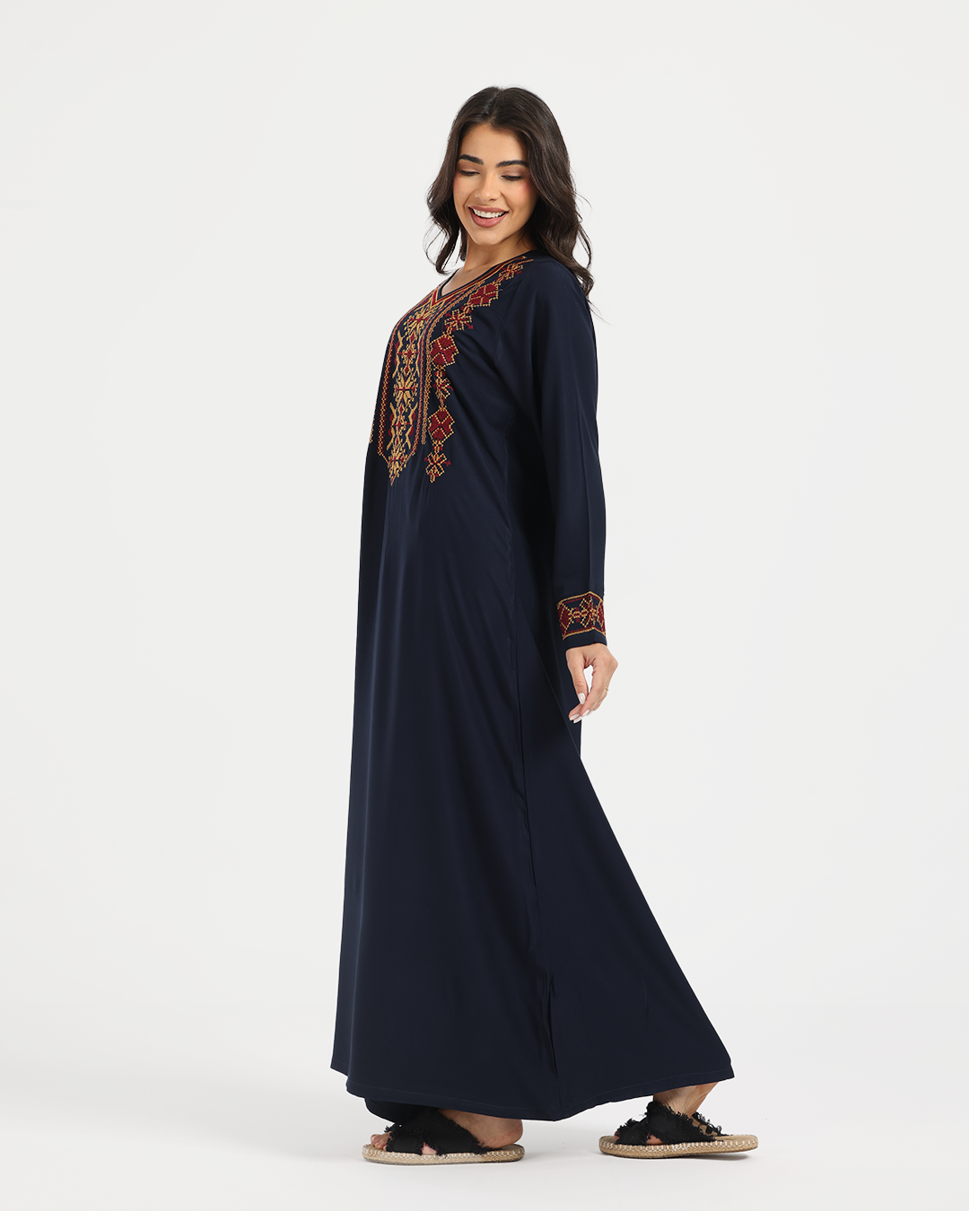 1 قميص فسكوز سادة مطرز بكم