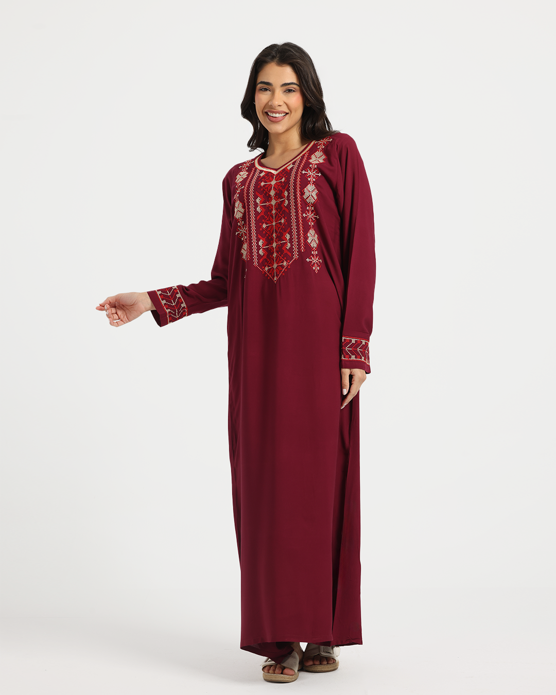 1 قميص فسكوز سادة مطرز بكم