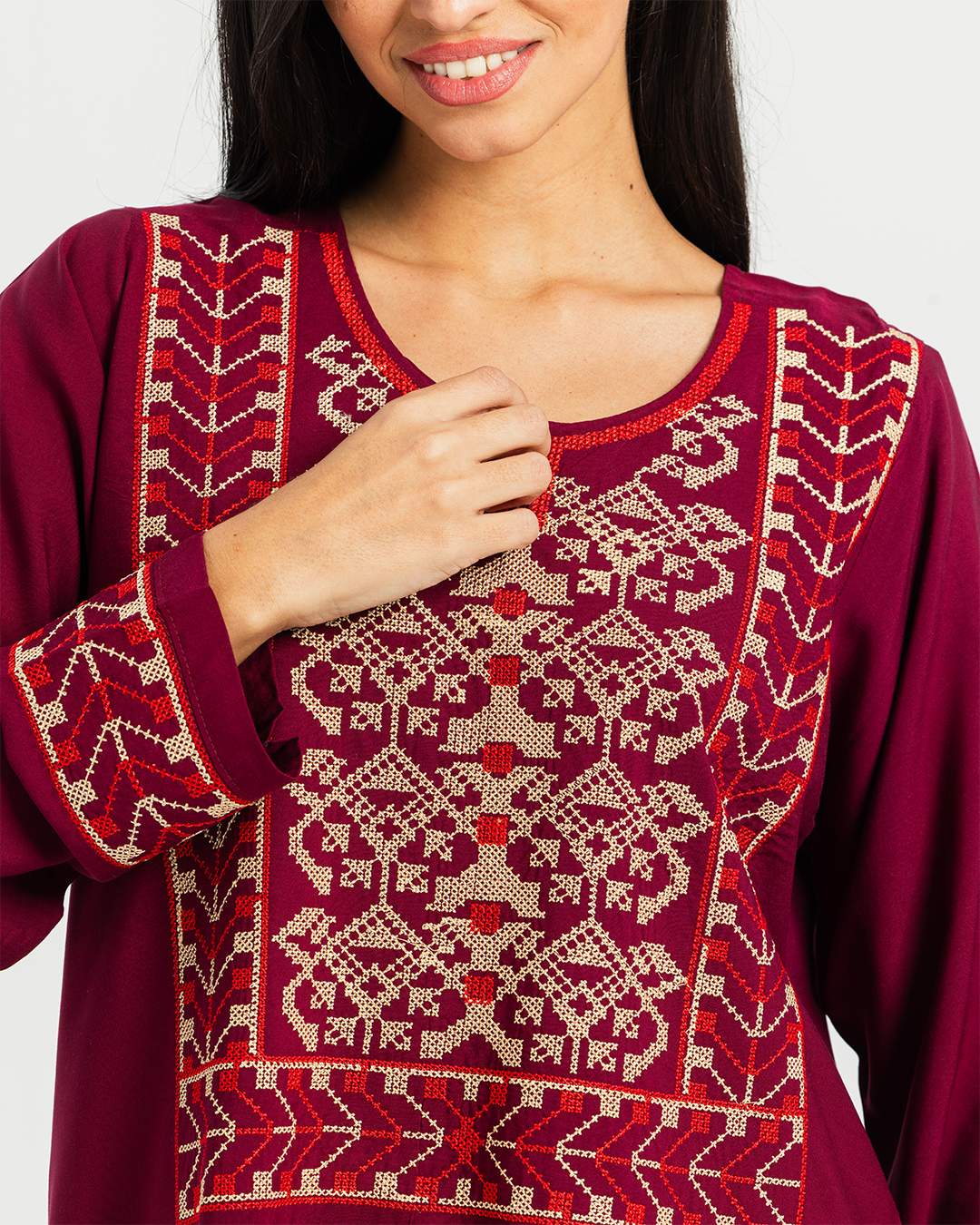 2 قميص فسكوز سادة مطرز بكم