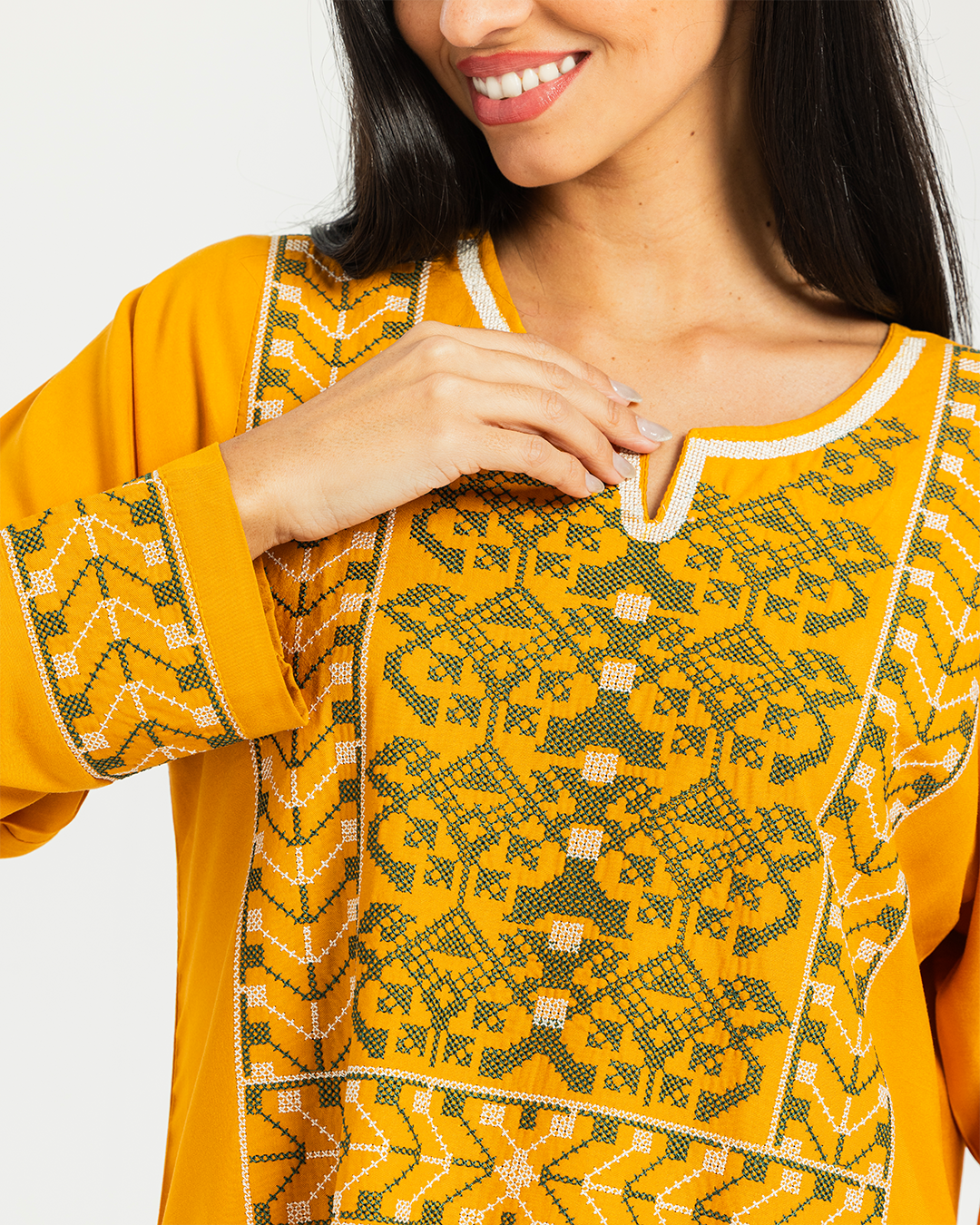 2 قميص فسكوز سادة مطرز بكم