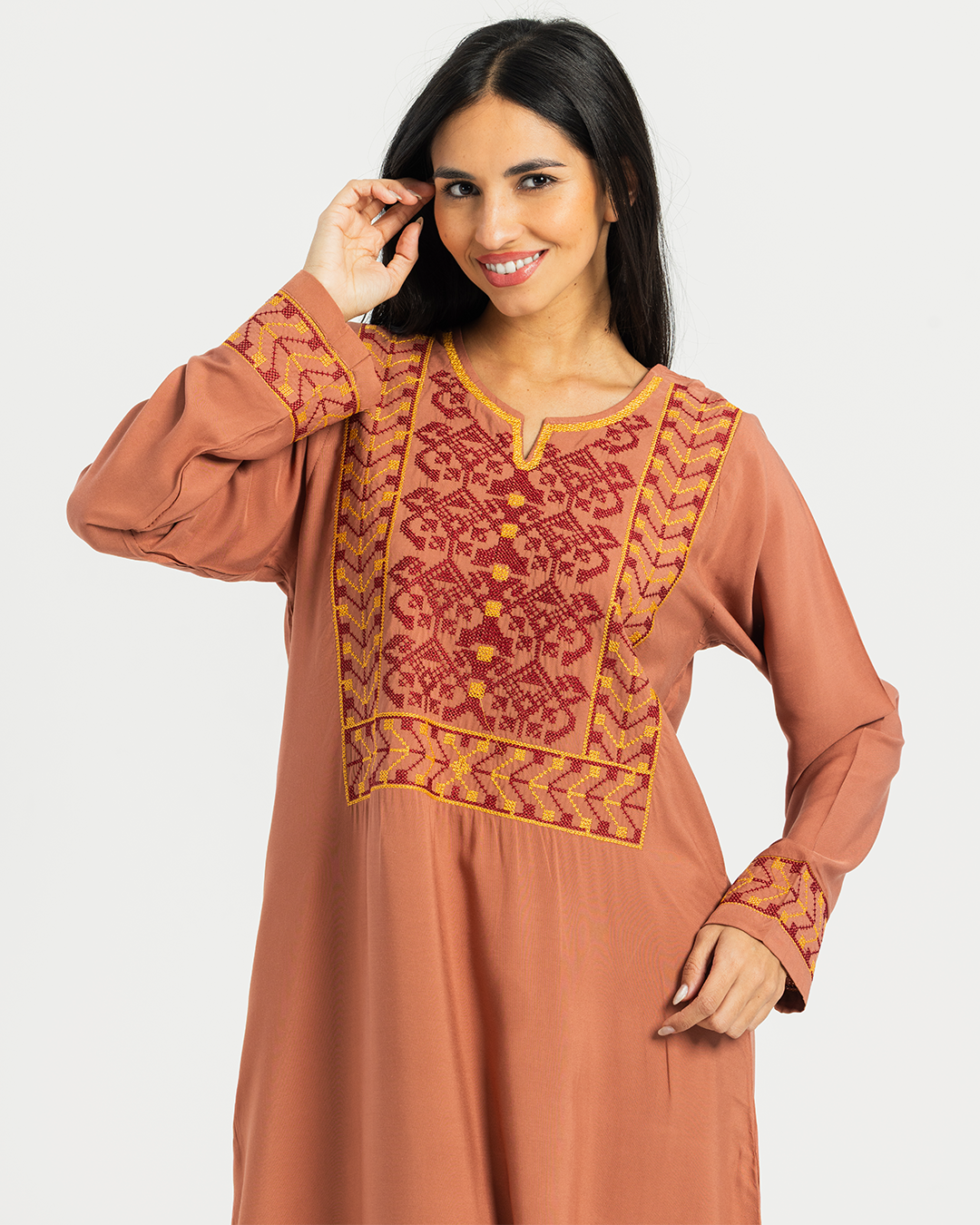 2 قميص فسكوز سادة مطرز بكم