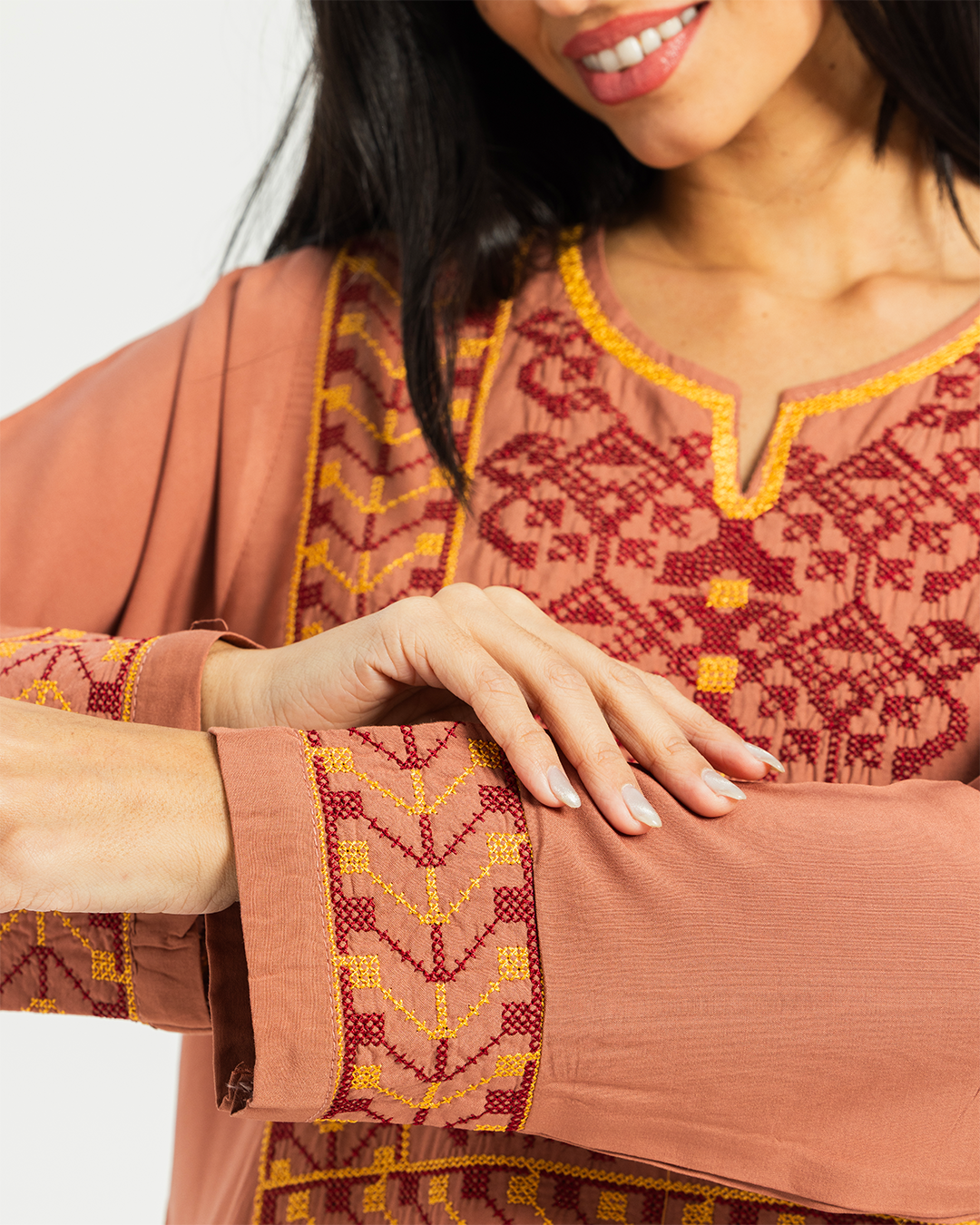 2 قميص فسكوز سادة مطرز بكم