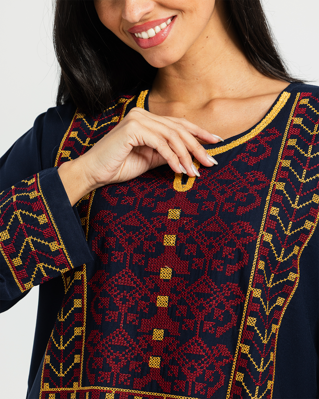 2 قميص فسكوز سادة مطرز بكم