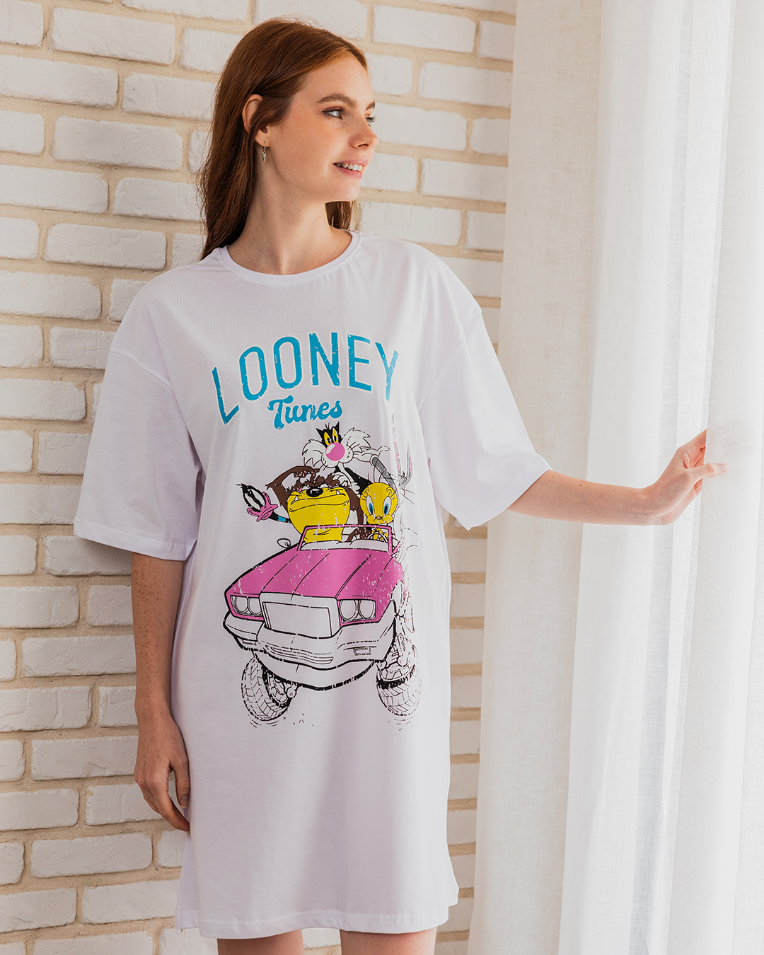 LOONEY TUNES Women's Night Shirt, Half Short Sleeve