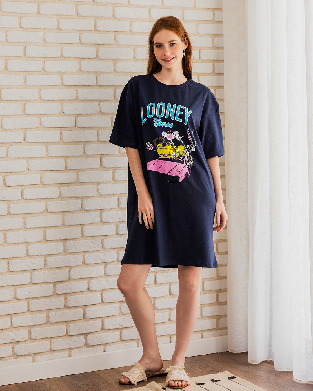 LOONEY TUNES Women's Night Shirt, Half Short Sleeve