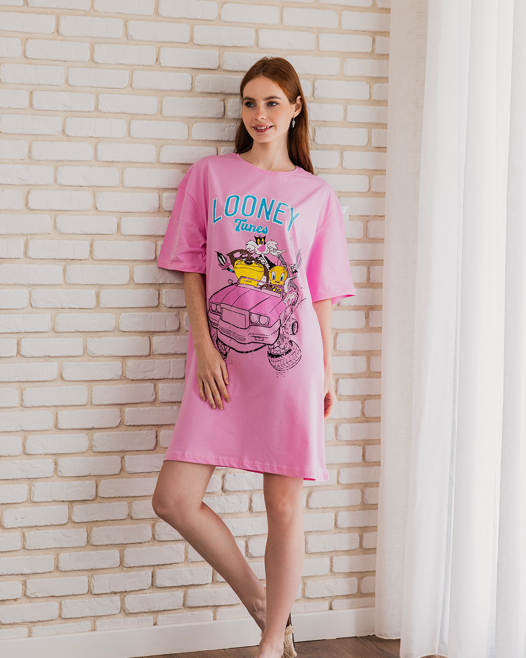 LOONEY TUNES Women's Night Shirt, Half Short Sleeve
