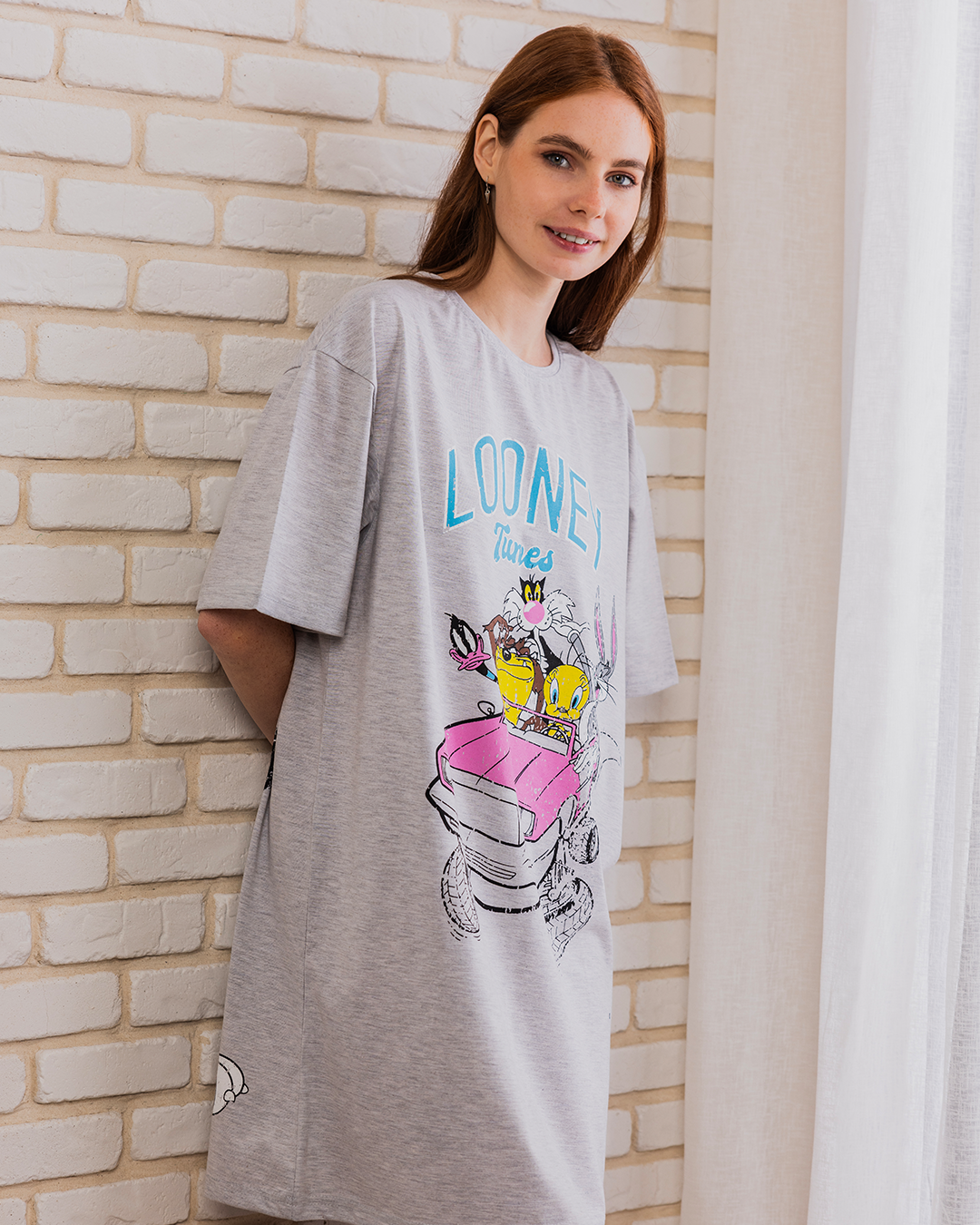 LOONEY TUNES Women's Night Shirt, Half Short Sleeve