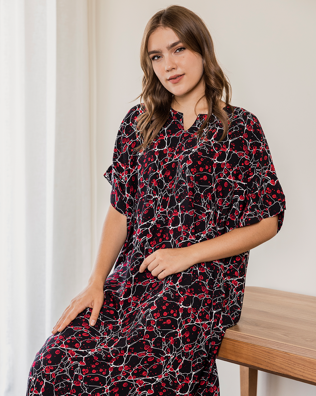 124 قميص فسكوز نص كم  مشجر