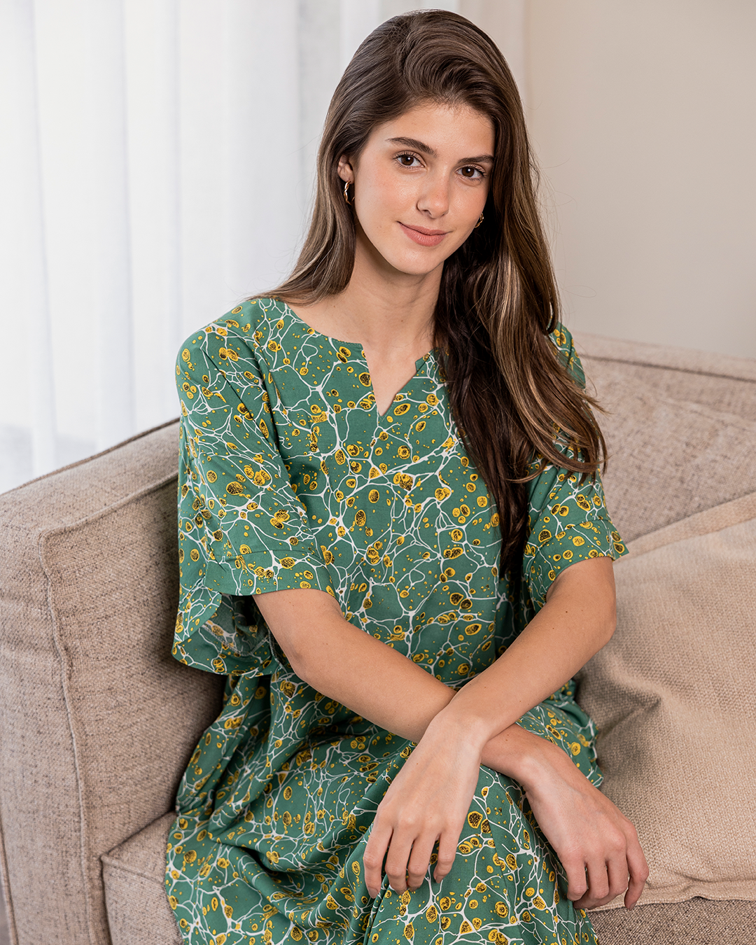 124 قميص فسكوز نص كم  مشجر