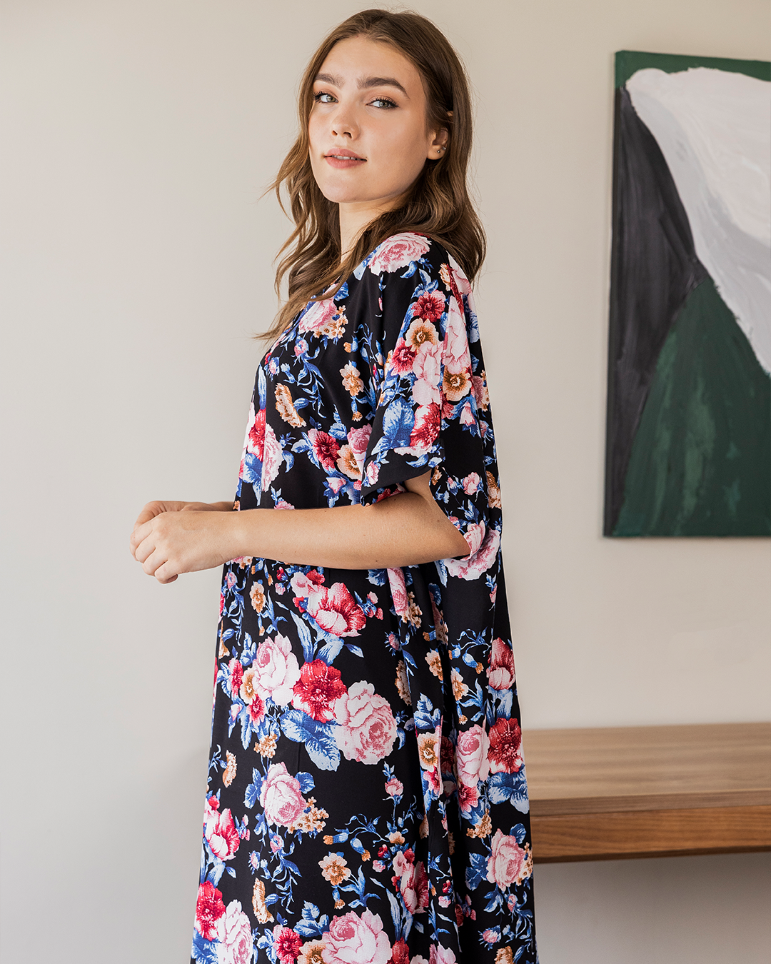 126 قميص فسكوز نص كم  مشجر