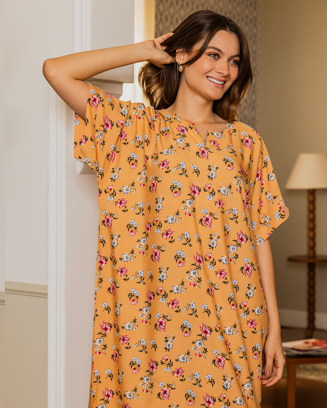 131 قميص فسكوز نص كم مشجر