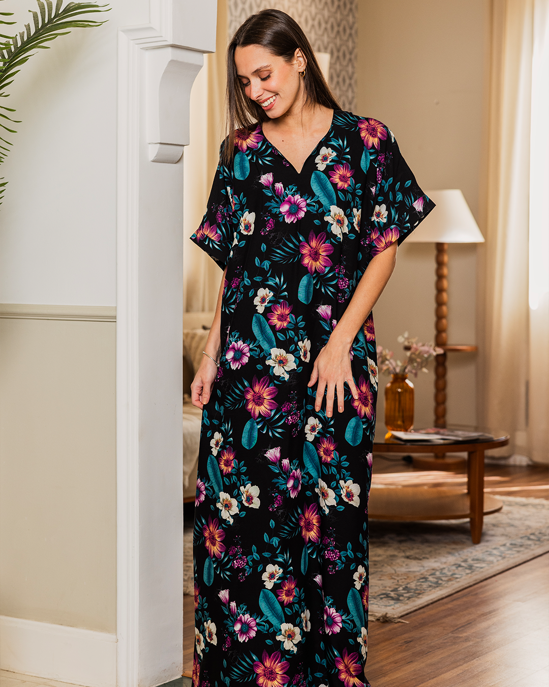 132 قميص فسكوز نص كم مشجر